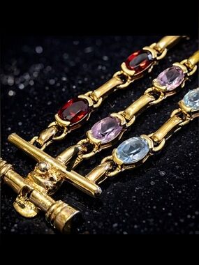 Suzanne Somers Vintage REAL gem blue topaz amethyst garnet tennis bracelet gold